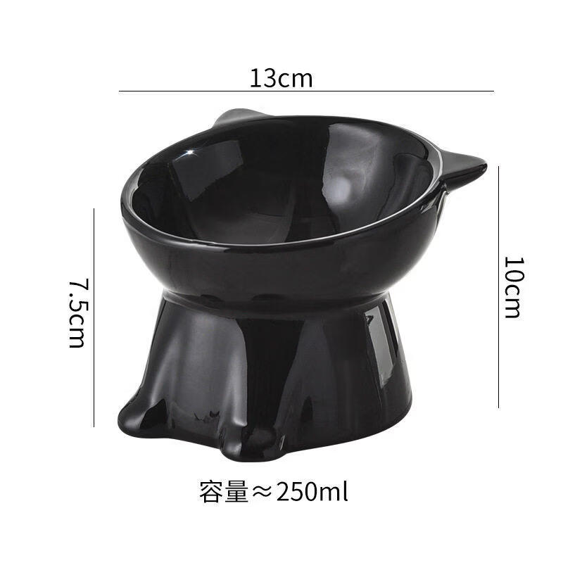 防侧翻猫咪饮水机吸盘式宠物水碗不插电免滤芯增高护颈自动饮水器 猫型高脚碗-黑色