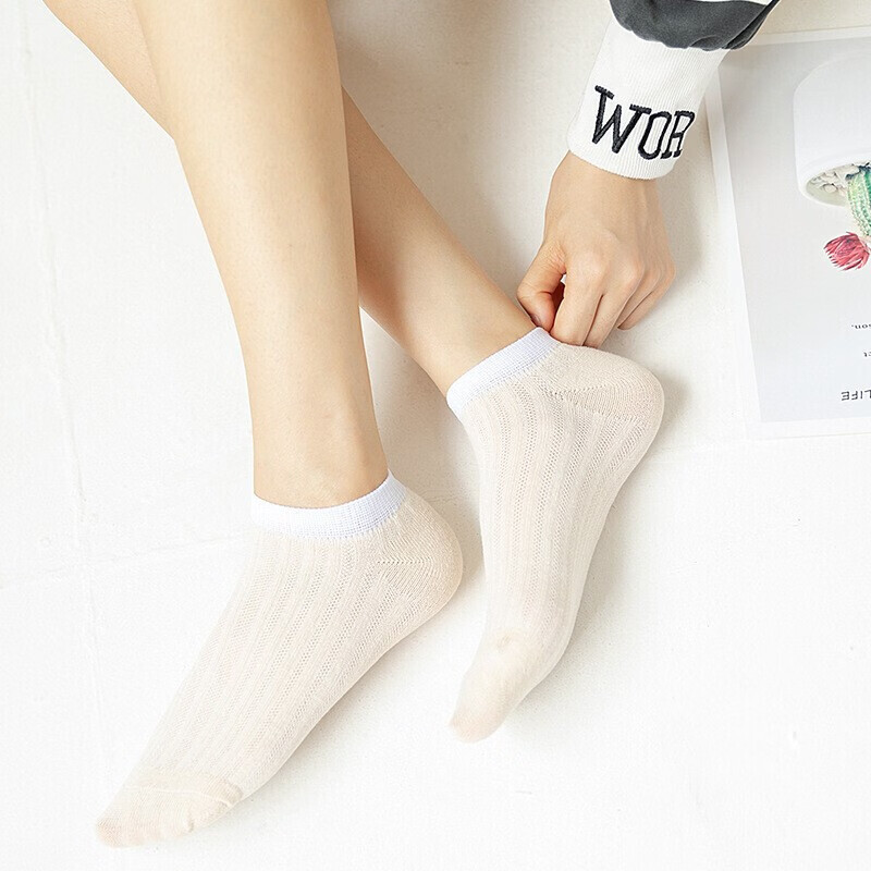 米大爷5双袜子女士船袜夏季运动短袜女素色网红潮袜休闲薄款浅口袜 素色女袜混色 5双 均码 (36-40码)