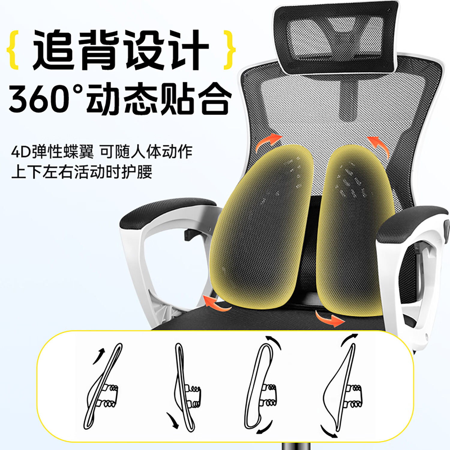 梦丝洛人体工学腰靠腰垫汽车靠背坐垫腰枕护腰办公室靠垫减压车座座靠垫 商务黑-网布款