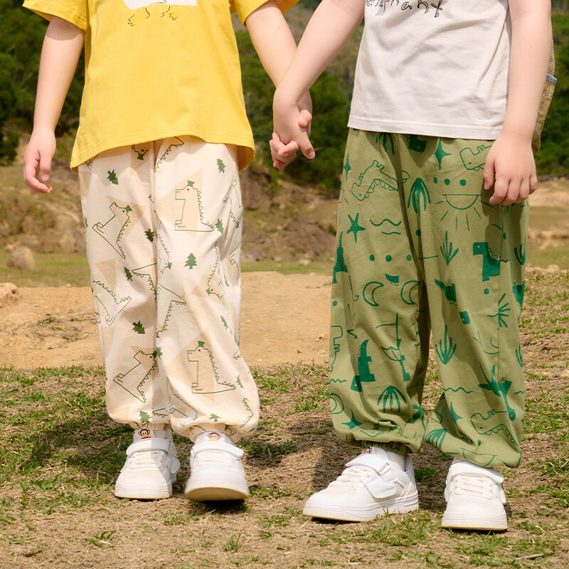 棉花堂（cottontown）【100%棉+抗菌】棉花堂儿童裤子夏装男童长裤女童童装宝宝防蚊裤 线条小兔 90 90/50