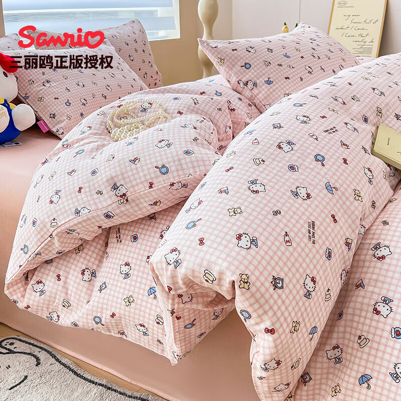 名创优品双层纱卡通四件套全棉 三丽鸥纯棉床单被套单人床三件套 MINISO-KT酱 1.5/1.8 床单款 四件套（被套200*230）