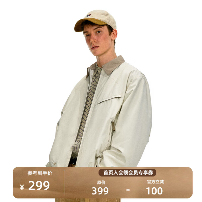 NOTHOMME户外Teflon三防细格纹理撞色翻领新复古回潮底特律夹克外套 云霜白 S