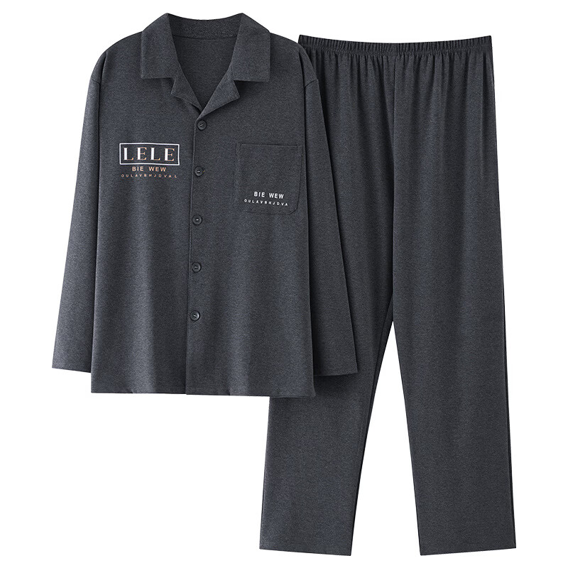 DAPHNE达芙妮【M】加大码5XL男士长袖睡衣春秋季棉质翻领休闲可外穿家居服 CCC-666【加大码男士家居服】 5XL