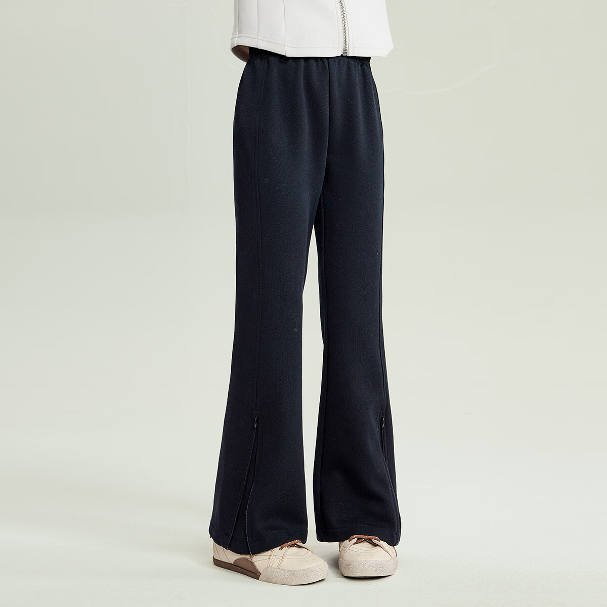 媛媛公主【垂顺针织喇叭裤】儿童裤子春秋女童修身休闲裤新款中大童装长裤 黑色 110