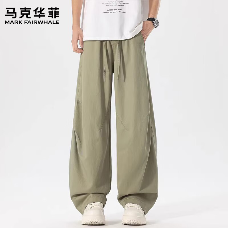 马克华菲(MARK FAIRWHALE)港式复古天丝弯刀休闲裤男士2026秋季新款百搭舒适褶皱直筒长裤子 卡其色 【天丝】 薄款 XL 【建议135-145斤】