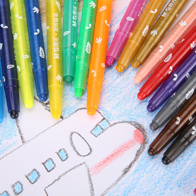 晨光(M&G)文具24色短杆旋转蜡笔 儿童涂鸦绘画油画棒 小熊哈里系列蜡笔套装 24支/盒AGMX4327