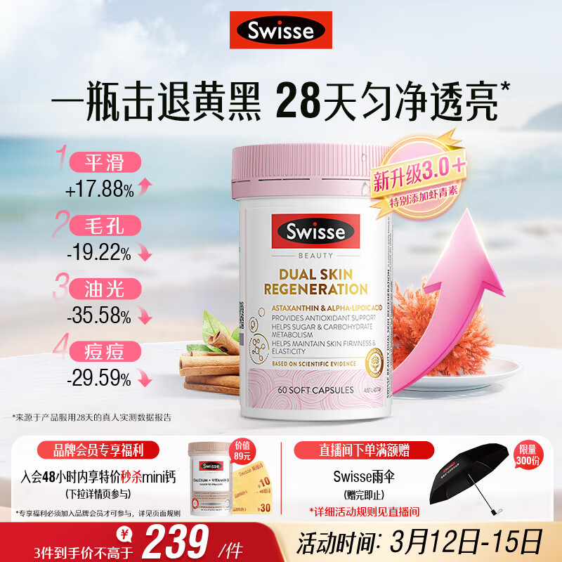 Swisse斯维诗匀亮小粉瓶Pro 抗糖抗氧化虾青素硫辛酸VC祛黄亮肤美白60粒