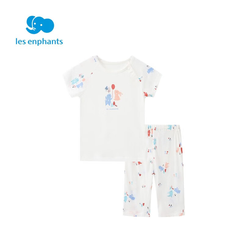 丽婴房（Les enphants）莫代尔儿童套装男童女童家居服短袖内衣睡衣夏季短袖套装 白底印花 110 CM/4岁