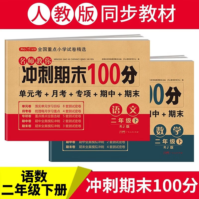 小学二年级试卷下册语文+数学 人教版同步训练名师教你冲刺期末100分重点归纳单元月考专项期中期末试卷