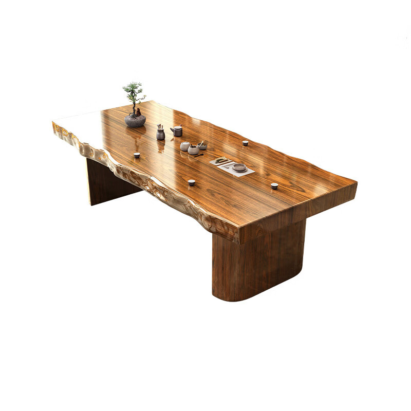 溥畔实木原木整板大板茶桌椅套装组合一桌五椅新中式茶几办公室泡茶台 [平面款]3.0米整板桌+1富贵椅+4围椅+茶水柜