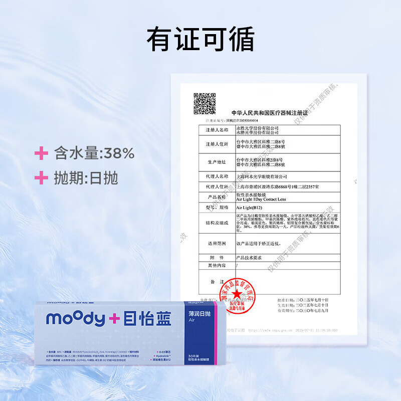 moodyblue目怡蓝薄润系列日抛隐形眼镜60片敏感眼干眼超薄新品 60片 250度