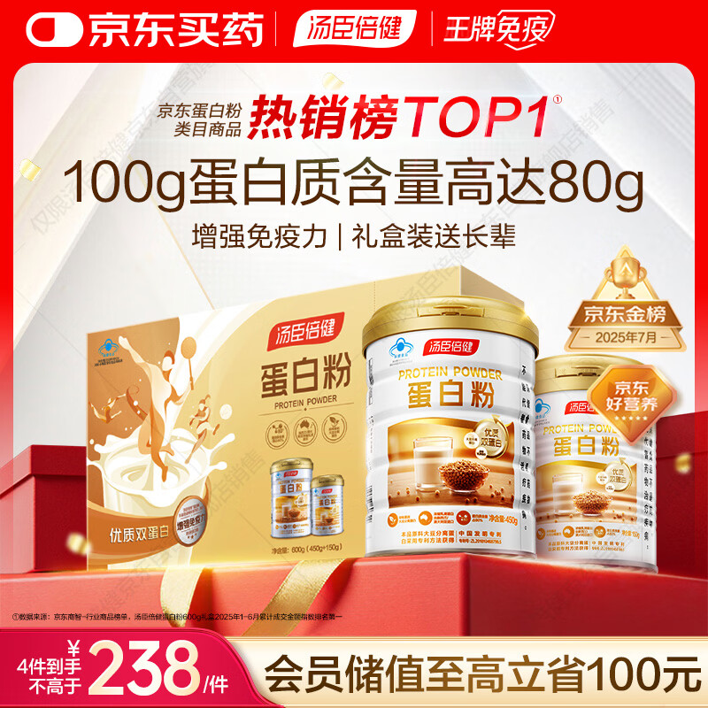 汤臣倍健蛋白粉600g增强免疫力 乳清蛋白粉儿童青少年中老年补充营养礼盒