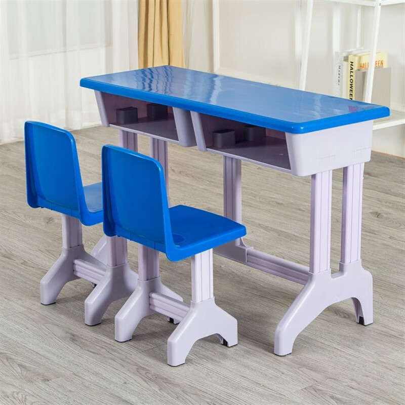 笛芳厂家直销幼小衔接双人塑钢课桌椅小学生单人蓝色学前班桌椅 蓝色