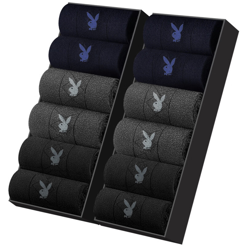 花花公子袜子男士纯棉中筒运动潮袜吸汗轻奢舒适透气 盒装【VIP6612】 6双 均码 (39-44码)