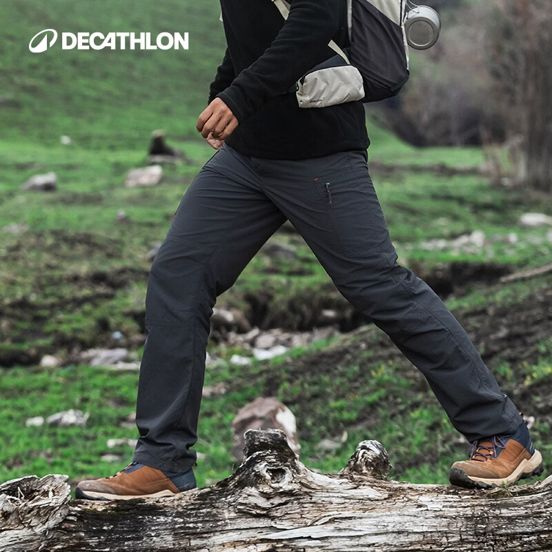 迪卡侬（DECATHLON）速干裤男女户外长裤徒步裤子快干登山透气弹力 TREK100 黑灰色-男款 【亚洲版型 裆部加深】 44