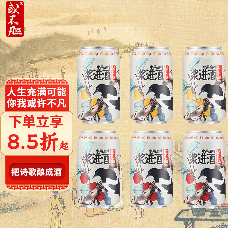 或不凡 国产精酿啤酒 浆进酒水果浆啤酸艾尔果泥啤酒  浆进酒2款口味 330mL 6罐