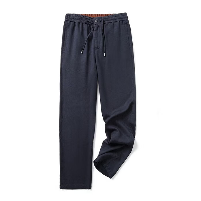 意式轻奢 亚麻天丝莱赛尔纤维春夏季男士透气简约通勤休闲裤 夜海蓝 L 建议130-150斤