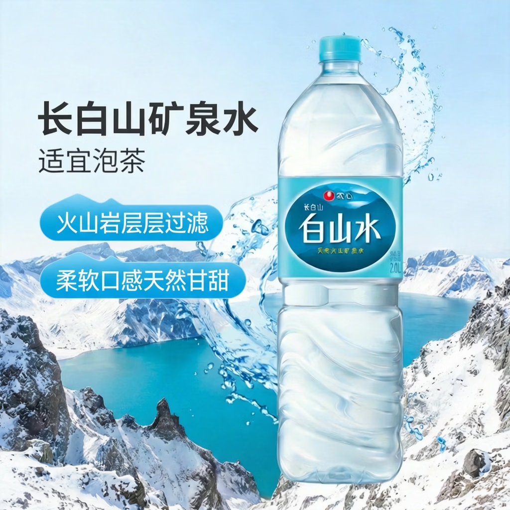 白山水长白山天然火山矿泉水 2L*6瓶农心 塑膜装 适宜煮饭泡茶春茶