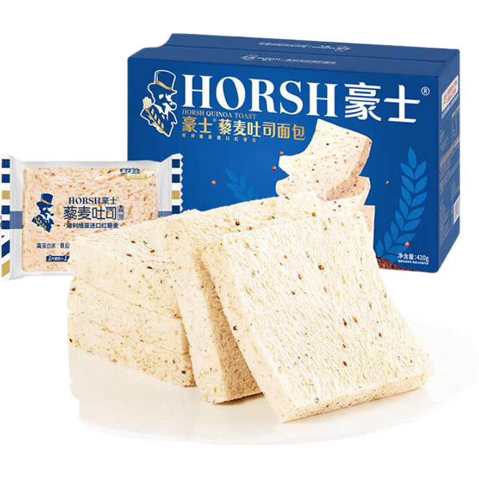 豪士（HAOSHI）藜麦吐司面包早餐吐司学生面包手撕代餐休闲零食品 藜麦吐司面包带箱460g约9袋