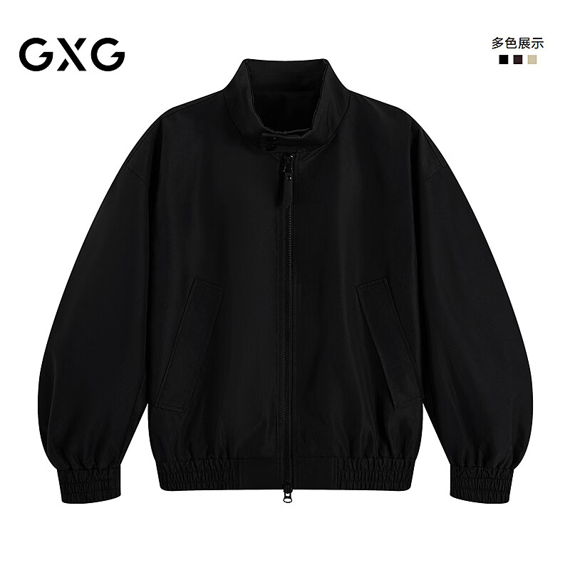 GXG男装 哈灵顿立领休闲通勤夹克外套男 黑色 180/XL
