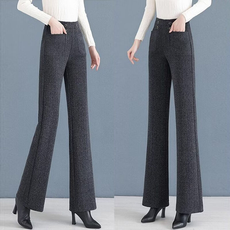 【轻奢品质】微喇直筒裤女高腰显瘦春季新款时尚洋气垂感休闲裤 黑灰色 【春秋款】 XL 【建议110-125斤】