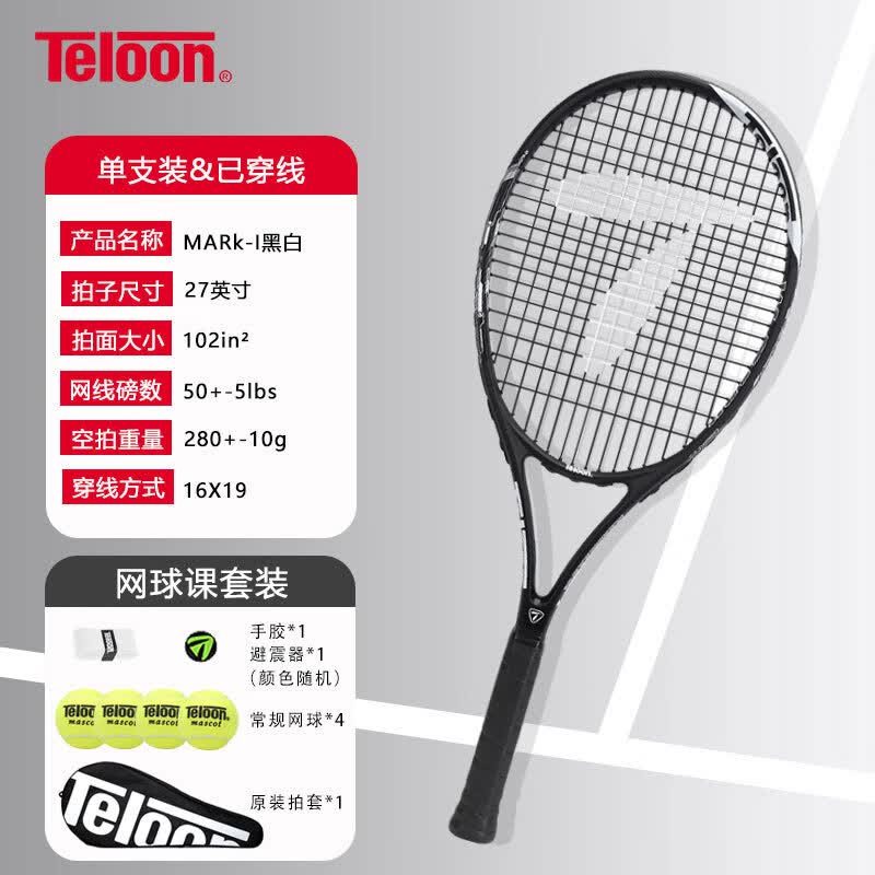 天龙（Teloon）网球拍带线回弹网球初学者训练器大学生男女单人自打套装 MARK I（2号柄）网球课套装