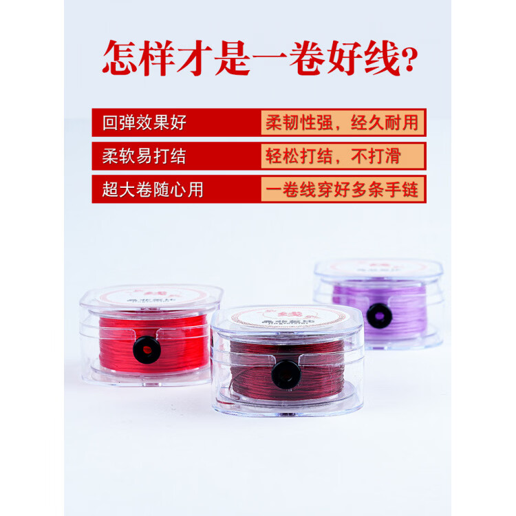 胖东来超市代购同款手串弹力绳串珠线 进口技术弹力线扁丝diy穿 微弹【透明红色圆形弹力线】0.8MM/约60米