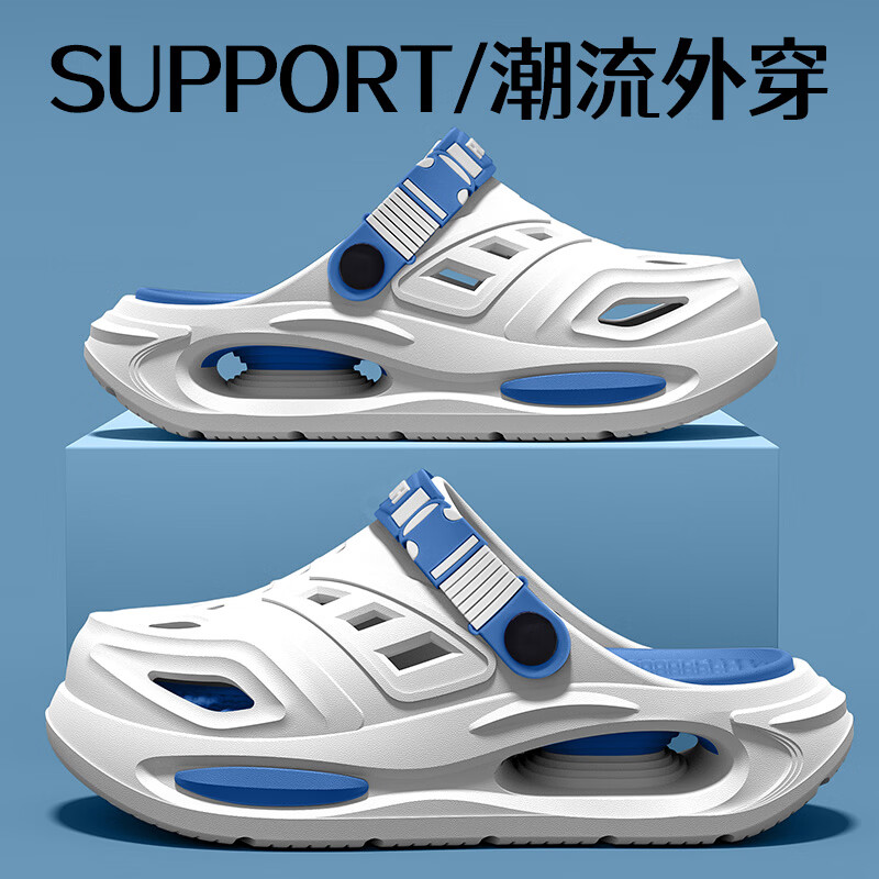 京小台洞洞鞋男士拖鞋户外凉鞋半拖运动防滑沙滩凉拖鞋涉水一脚蹬厨师鞋 蓝色 44-45