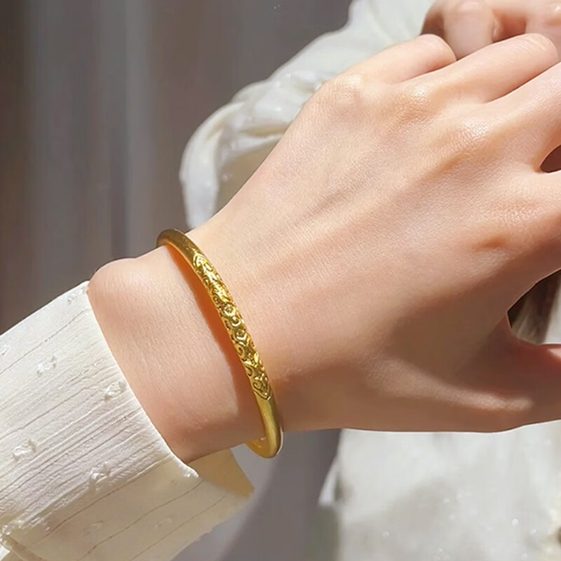 名缘尚古法传承999金包银手镯实心卷草纹封口24K足金足银生日礼物送女友 【加厚包金3.5g】总重约30克 64圈口【足金足银】