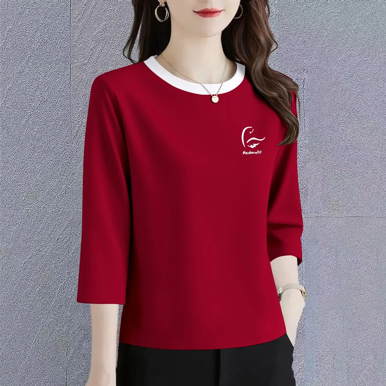 简言的夏冬短袖t恤女装  2026夏装 新款圆领印花宽松显瘦遮肉休闲百搭上衣女 687酒红小飞鸟不起球不褪色 XL 建议116-130斤左右