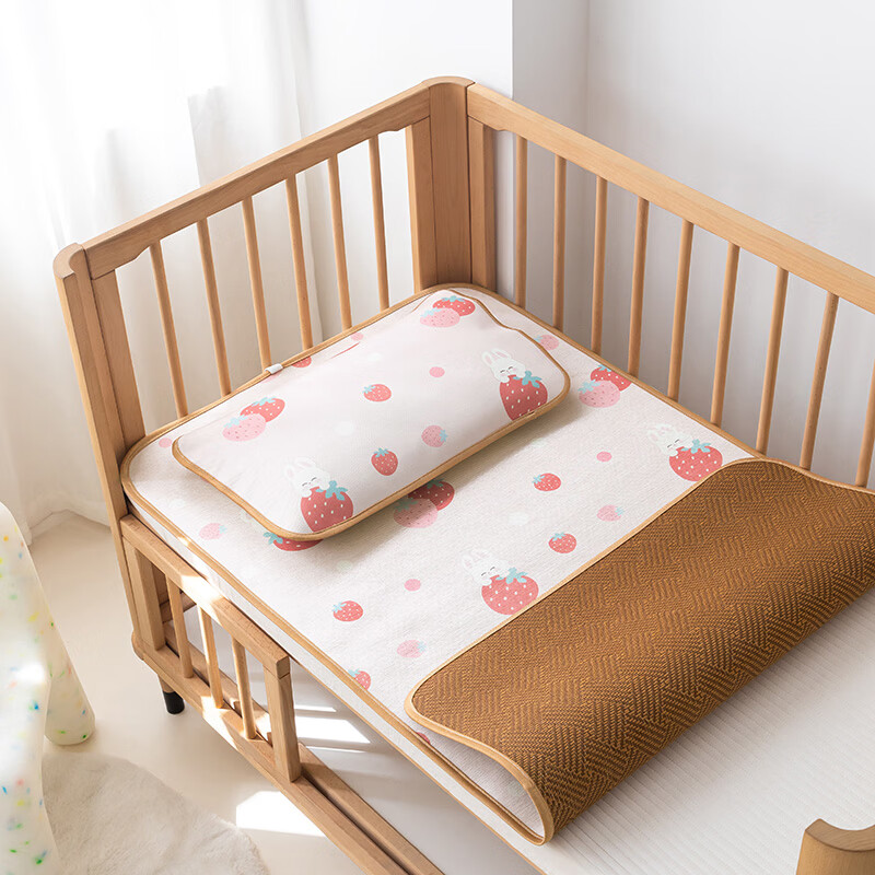 罗兰家纺夏季儿童卡通凉席冰丝席古藤席双面可用幼儿园凉席双面凉感凉席 HSH婴童双面凉席-草莓兔 56*100cm凉席单件