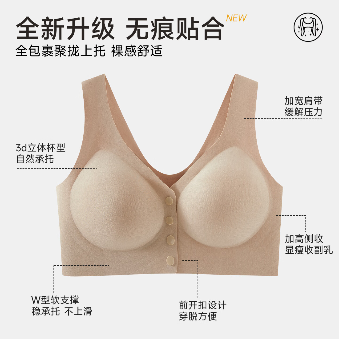 古今（GUJIN）内衣前扣式妈妈无钢圈聚拢老年人文胸罩女士防下垂侧收副乳显小 粉肤 前扣方便 XL (建议120-135斤)
