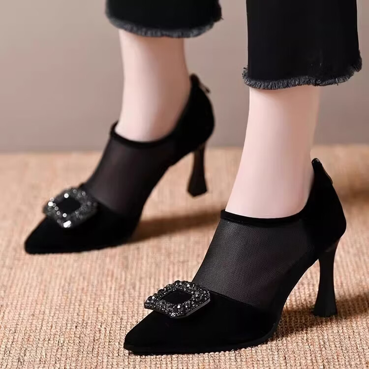 绮步佳人增高6cm黑色细跟高跟鞋女法式性感职业鞋 黑色 6cm 40 (250mm)