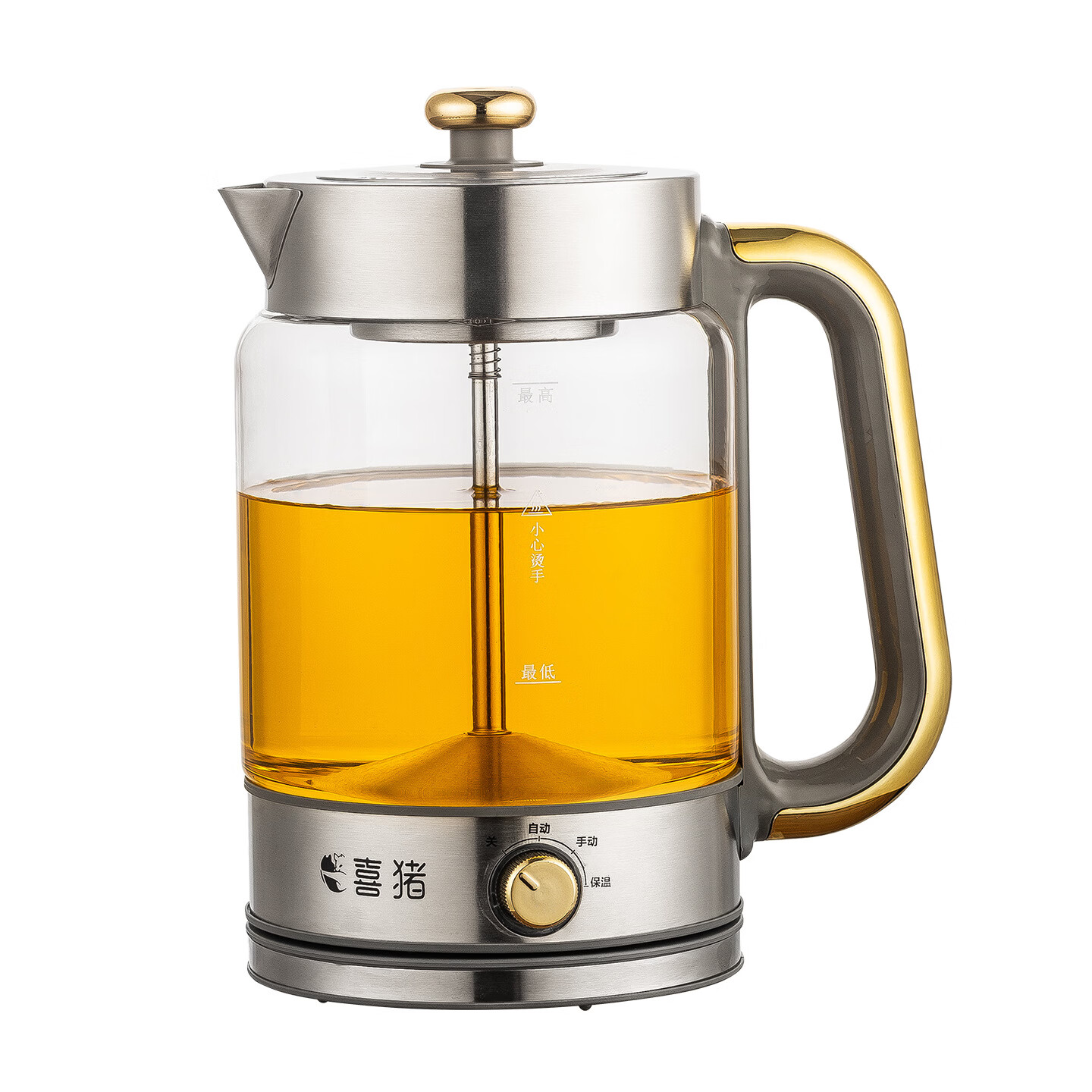 喜猪全新款煮茶器高温蒸汽喷淋全自动保温家用办公室煮茶壶大容量养生壶花茶壶304不锈钢开水壶 精品2.3升大容量+分茶壶+4小杯 2.3L