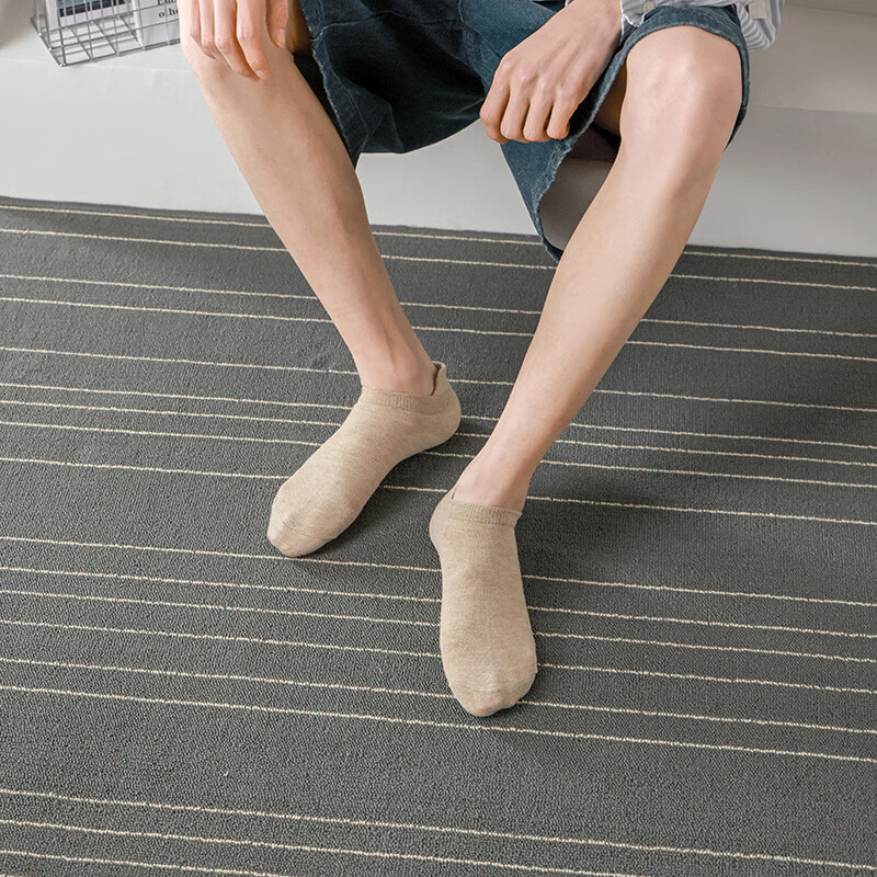 顶瓜瓜春夏季薄款透气棉袜男吸汗防滑防臭抗菌舒适亲肤时尚百搭男袜子 卡其5+米色5 10双装 均码