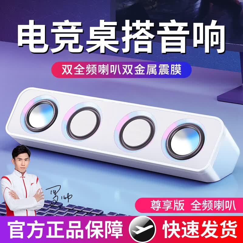 赛达电脑音响台式小型桌面迷你有线有源USB音箱家用笔记本外接双喇叭高音质低音炮游戏电竞扩音器 皓月白尊享【四核全频喇叭+震膜