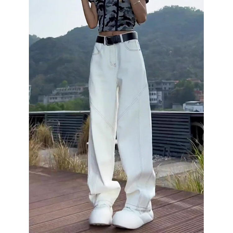 MODX白色美式弯刀牛仔裤女夏季薄款梨形身材高腰显瘦小个子直筒宽裤 【白色】普通版 【赠送运费险】 M 95/108g 【赠运费险】