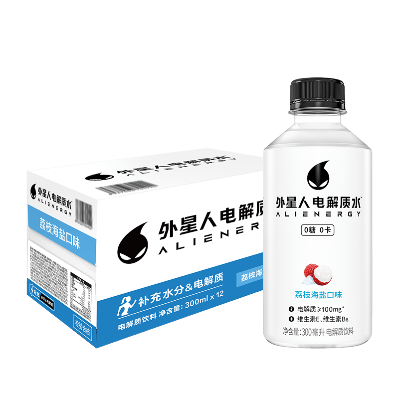 外星人电解质水300ml小瓶无糖MINI款便携 果味维生素饮料 300mL*12瓶 荔枝海盐
