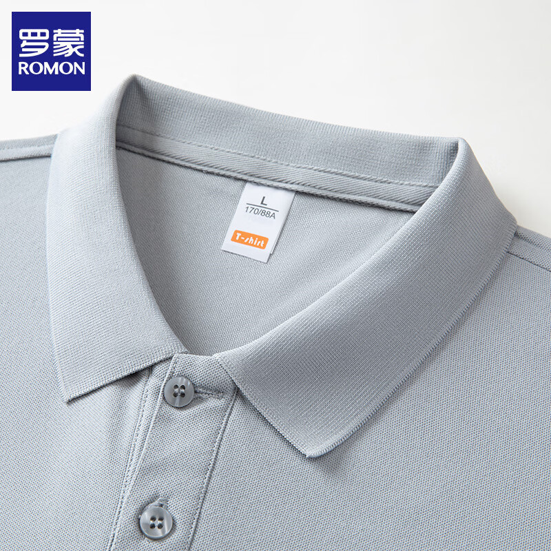 罗蒙（ROMON）冰丝短袖t恤男2026夏季薄款翻领速干商务休闲宽松半袖衫 浅灰 2XL (建议体重155-170斤)