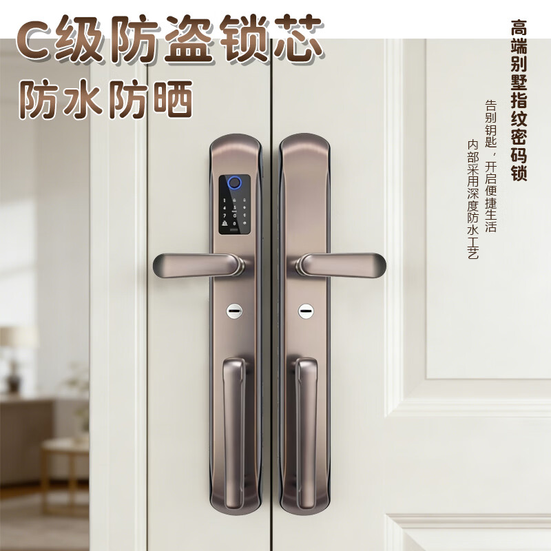 映浪双开门智能锁别墅大门指纹锁户外农村自建房密码锁家用防盗门铜门 【入门款】不锈钢别墅大门指纹锁双开门+上门安装