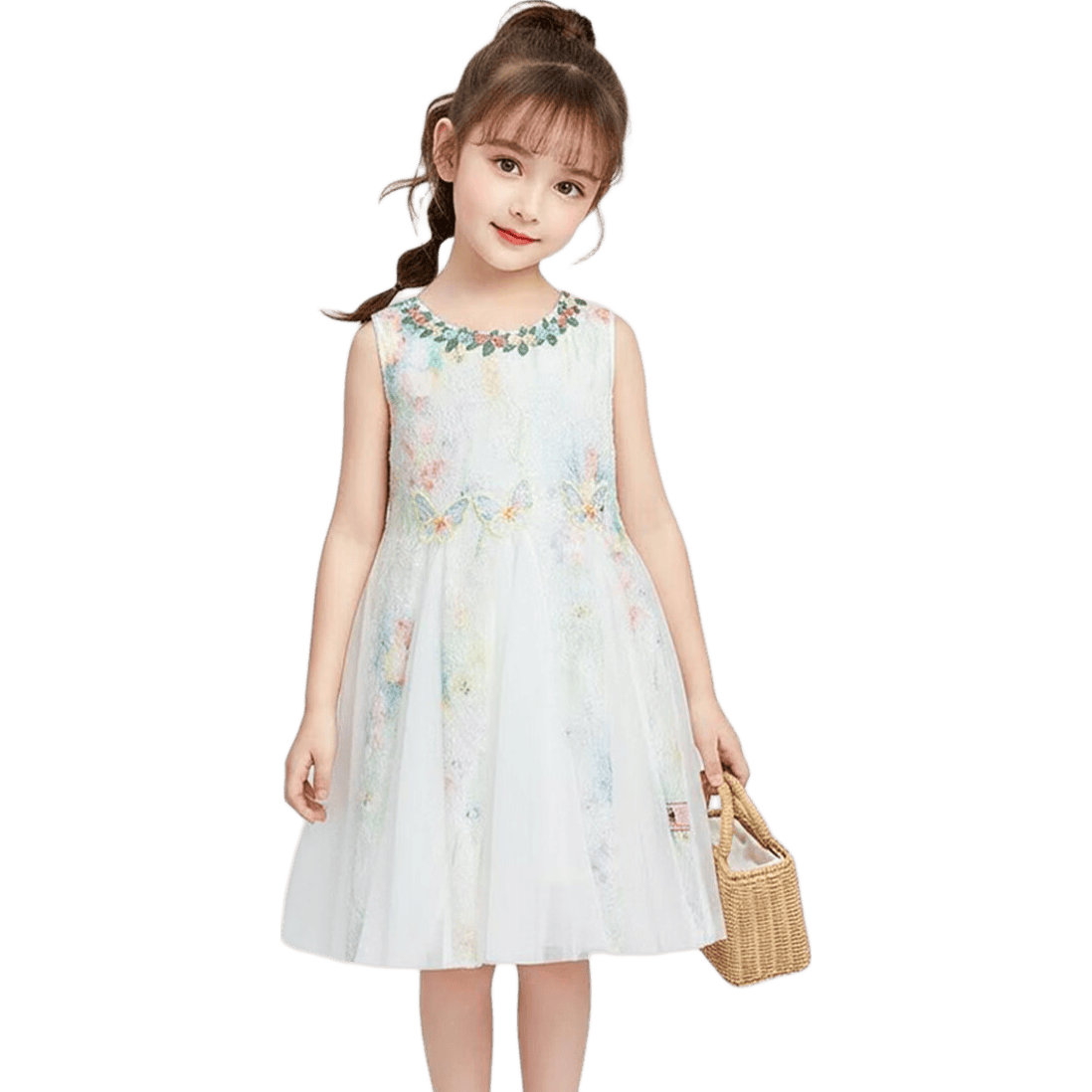 拉夏贝尔童装女童夏装连衣裙2026新款儿童洋气无袖背心裙女宝夏季时髦裙子 白色 送帽子 120 建议身高111-120cm