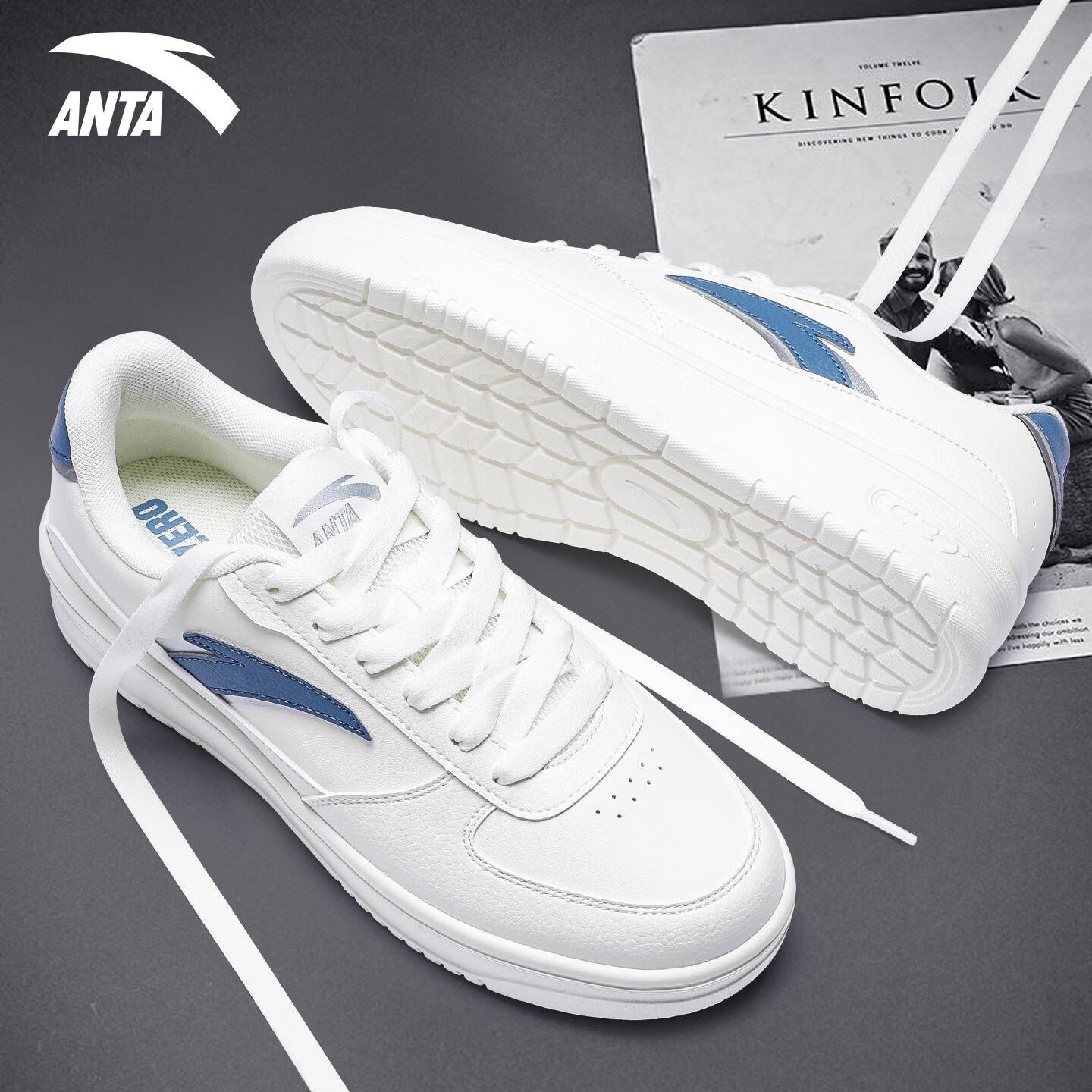 安踏(ANTA)轻程V2板鞋男鞋2026春夏季旗舰新款C37软底厚底休闲小白鞋子 8002-2象牙白/石壳绿 41