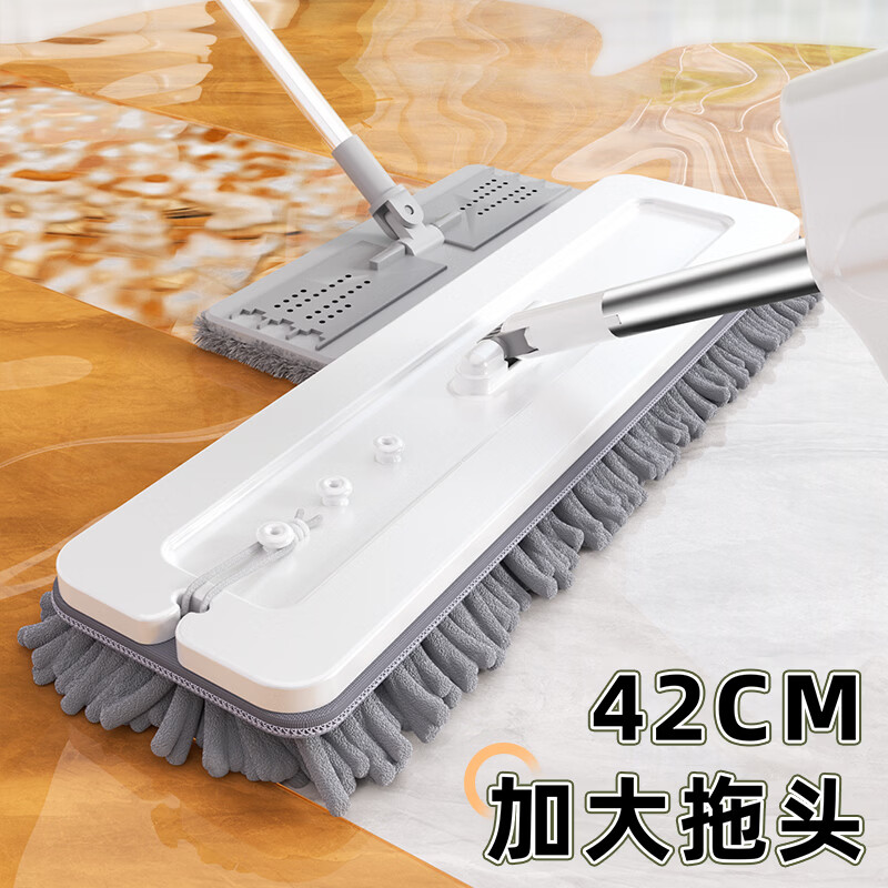 逸洁平板拖把带桶一套家用拖把免手洗拖地神器一拖净旋转拖把干湿两用 【雪尼尔拖把】+拖把桶+共3块拖布