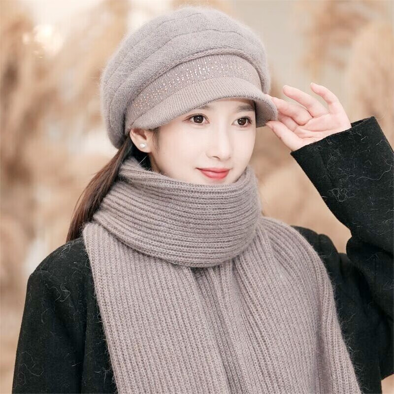 尊题(zunti)帽子女秋冬新款加厚帽子纯色八角帽兔毛针织毛线帽中老年