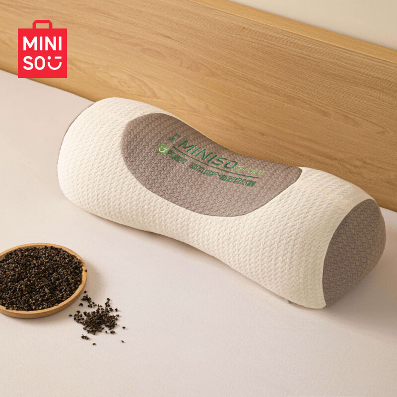 名创优品（MINISO）荞麦皮枕头枕芯 护颈枕助睡眠单人一只装成人圆柱腰椎专用 单只 【米色】荞麦枕8-14cm 8cm