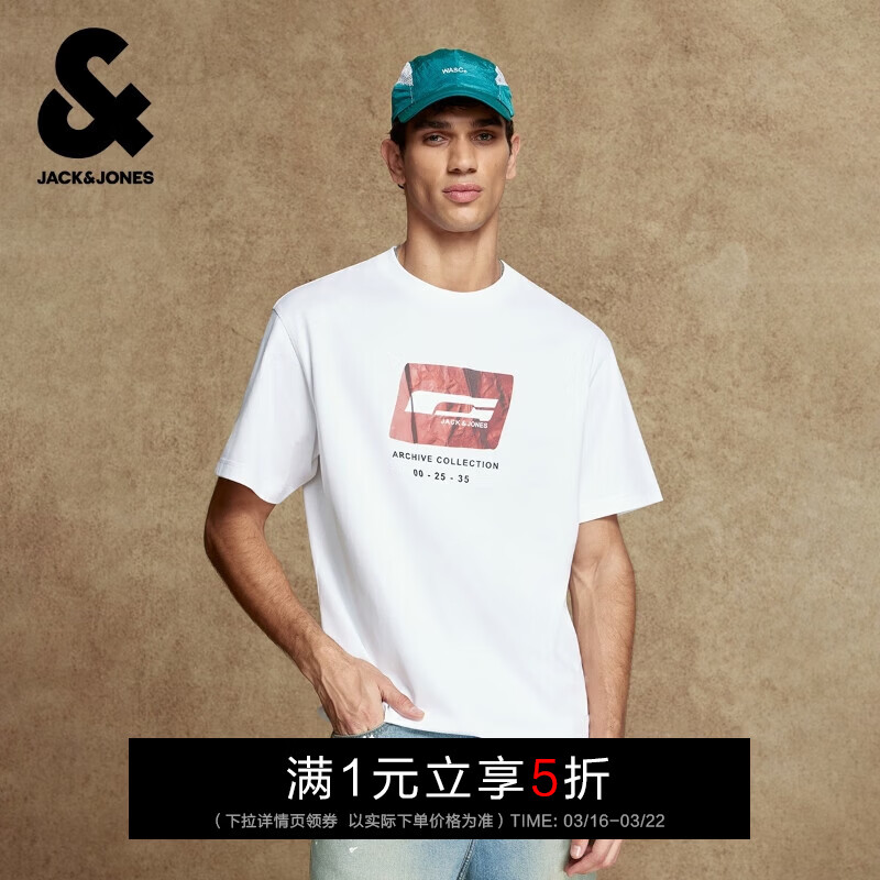 �ܿˡ���˹��JACK&JONES����װʿT��ʱ�м�Լӡ�����ʴ��޿�������Բ���������2254GI001 A06����ɫ S ��170��