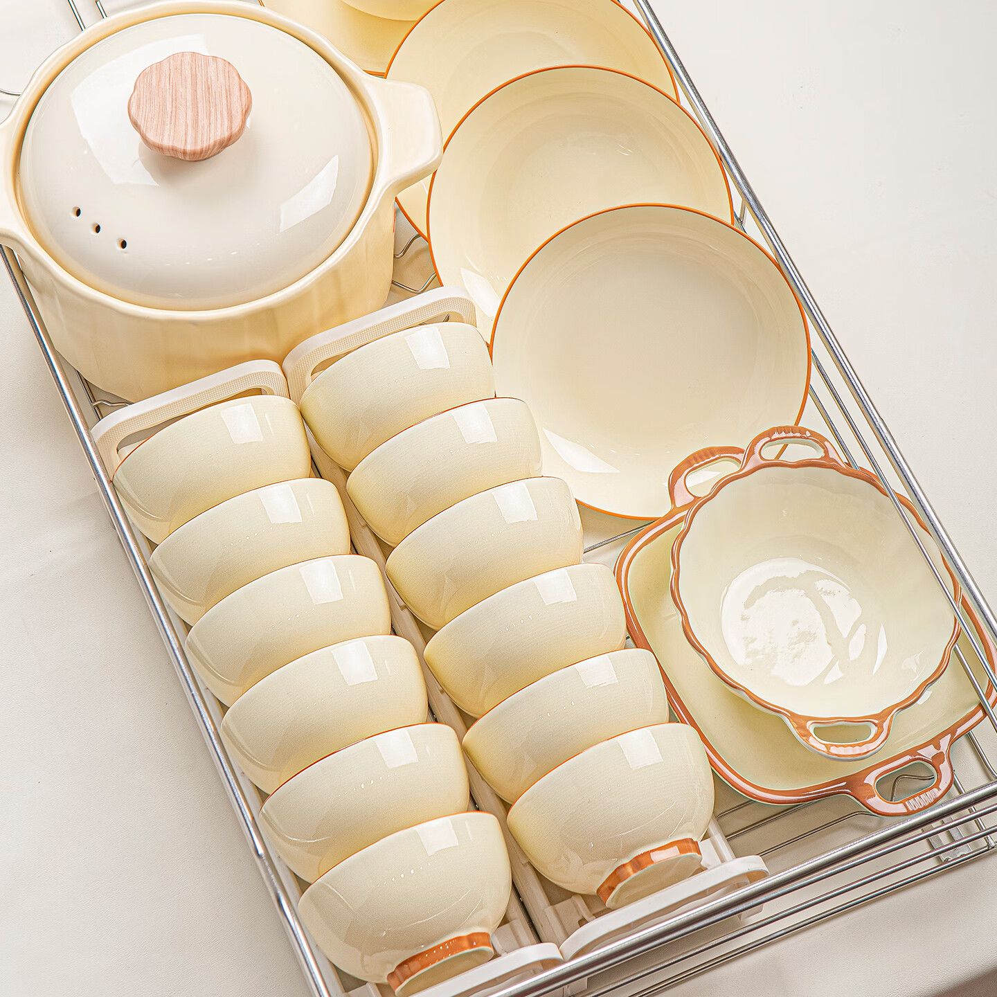 精缔陶瓷JINGDI釉下彩碗碟套装家用2026高颜值奶油风陶瓷餐具套装碗盘筷乔迁碗具 【店长推荐】福运十人食54件套