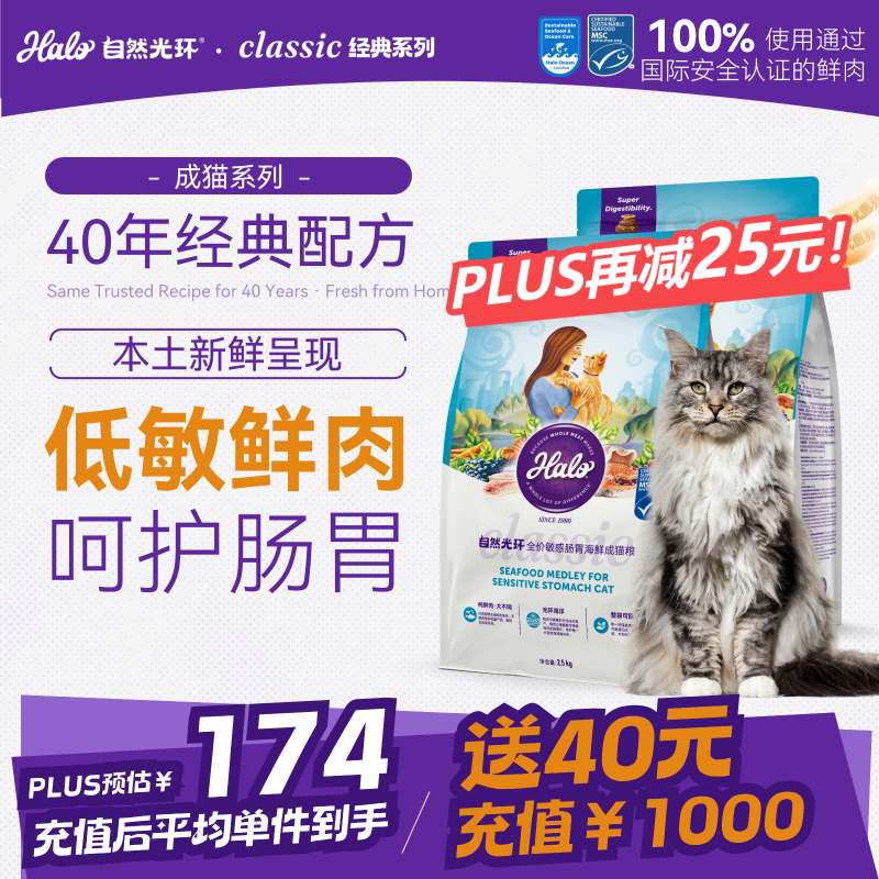 ��Ȼ�⻷Haloè����è����Ʒ�������� ���г�θ�ǻ���Ż��ȫ��è��2.5kg*2 320.8Ԫ