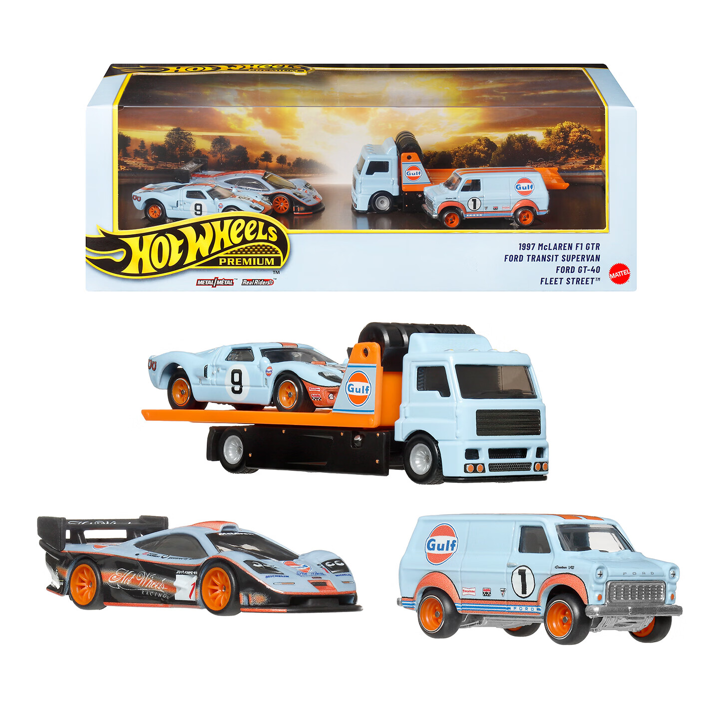 风火轮（HOT WHEELS）风火轮小车汽车文化海湾石油车库套装迈凯伦F1福特GT40合金车模 海湾石油套装