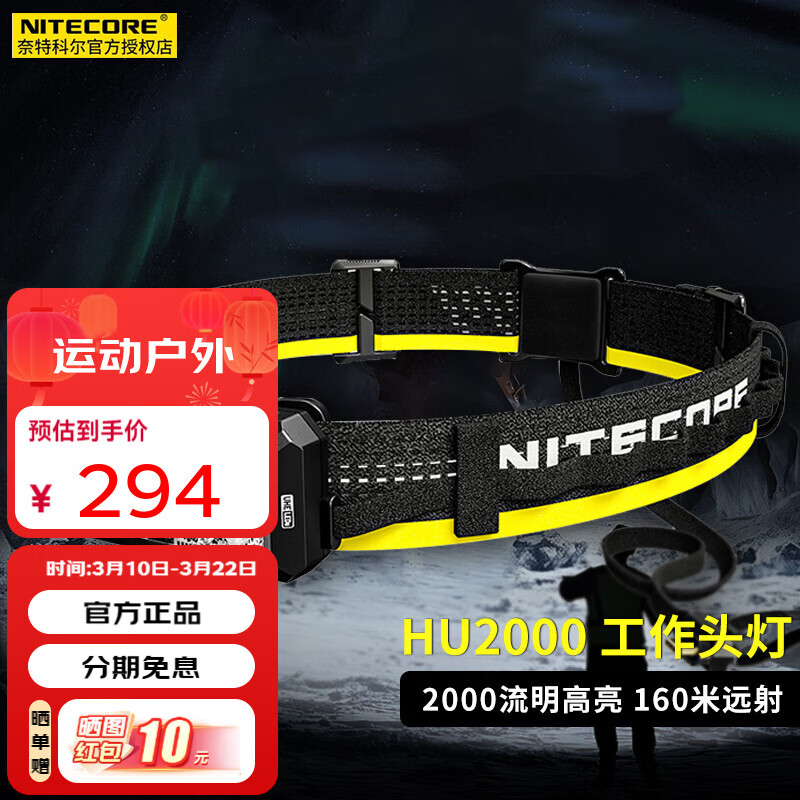 奈特科尔（NITECORE） HU2000头灯头戴式强光远射超亮2000流明户外作业检修 HU2000标配（需外接电源使用）